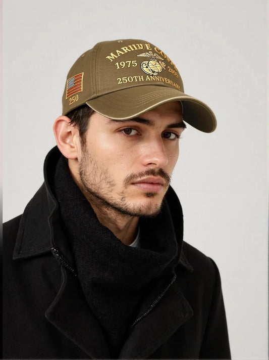 Marine Corps 250th Anniversary Hat, Retro Washed Baseball Cap for Men, Patriotic Tribute Cap for Veterans & Military Fans