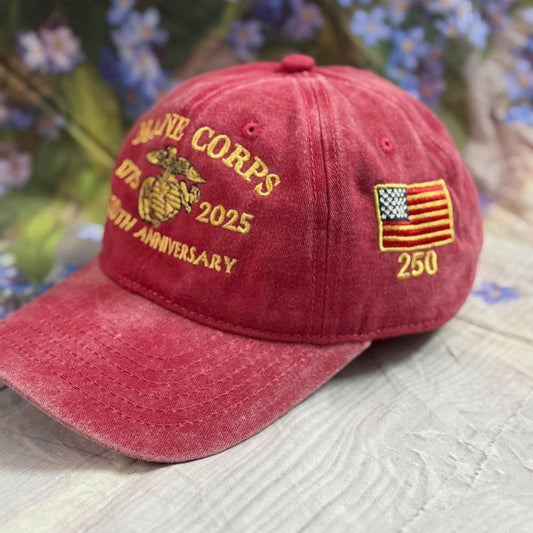 Marine Corps 250th Anniversary Denim Hat: Embroidered Military Cap