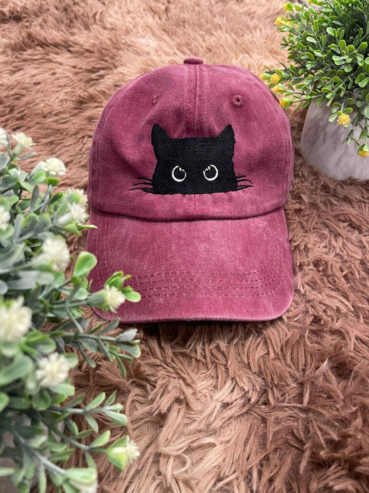 Embroidered Peeking Black Cat Embroidered Baseball Cap Cat Mom Embroidered Hat Adjustable Vintage Dad Hat Cute Cat Lover Gift