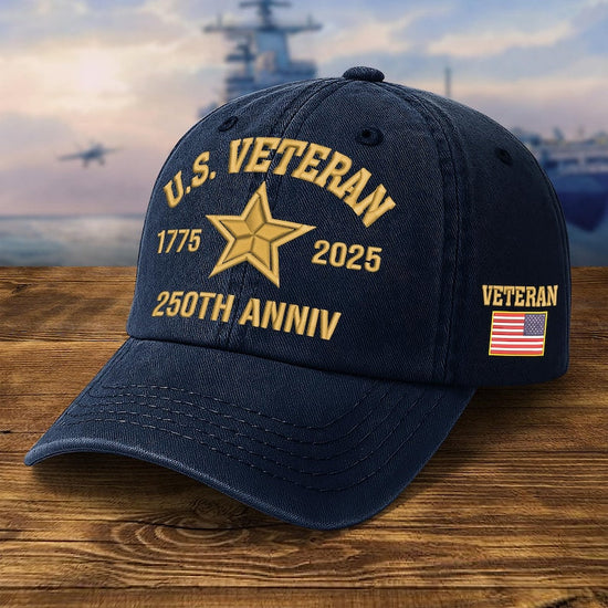 Embroidered Veteran Hats   250th Anniv Military Cap Embroidered Patch Design Adjustable Baseball Cap Fathers Day Gift Vets Gifts