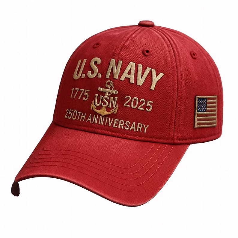 Navy Veteran 250th Anniversary Embroidered Trucker Hat Us Navy 1775 2025 Vintage Washed Cotton Cap