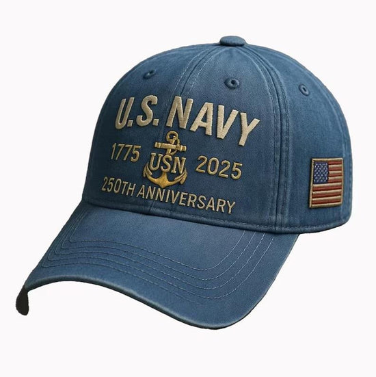 Navy Veteran 250th Anniversary Embroidered Trucker Hat Us Navy 1775 2025 Vintage Washed Cotton Cap