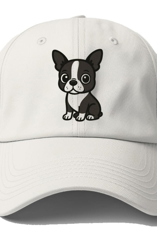 Boston Terrier Black And White Sitting Pose With Tuxedo Markings Portrait Design Baseball Cap