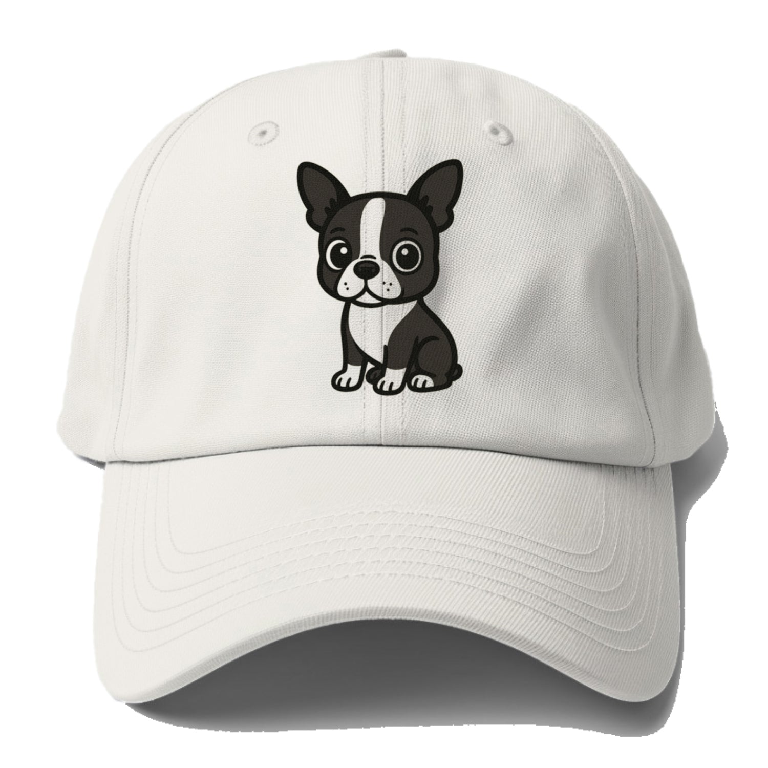 Boston Terrier Black And White Sitting Pose With Tuxedo Markings Portrait Design Baseball Cap
