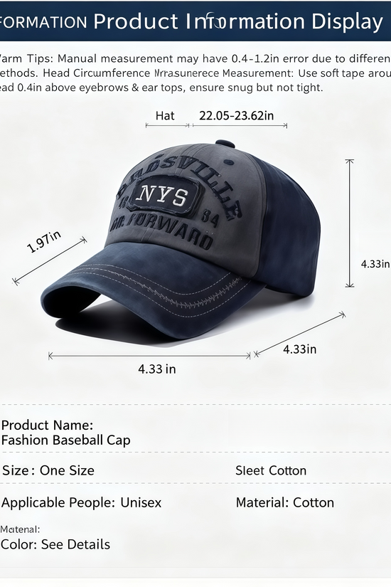Vintage Washed Cotton Baseball Cap: NYS Embroidered Retro Style for Men & Women