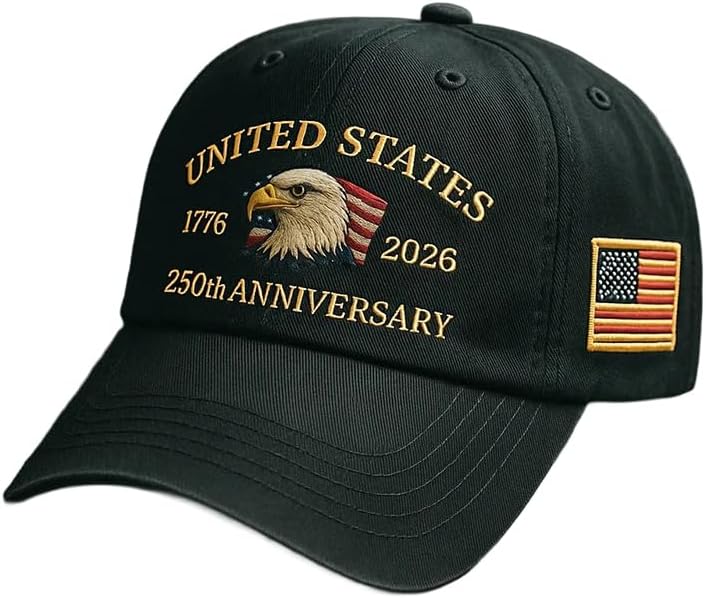 USA 250th Anniversary Hat, Adjustable 250th Anniversary Printed Patriotic Baseball Caps, Tribute Retro Washed Hat