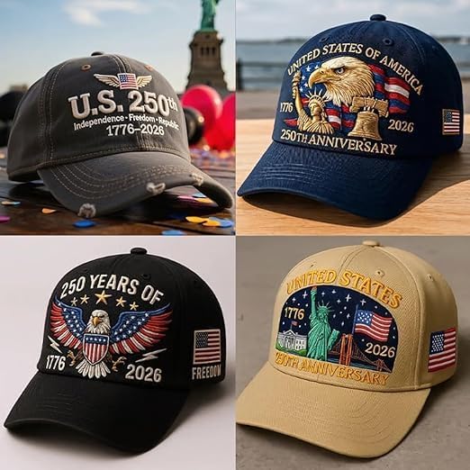 USA 250th Anniversary Hat, Adjustable 250th Anniversary Printed Patriotic Baseball Caps, Tribute Retro Washed Hat