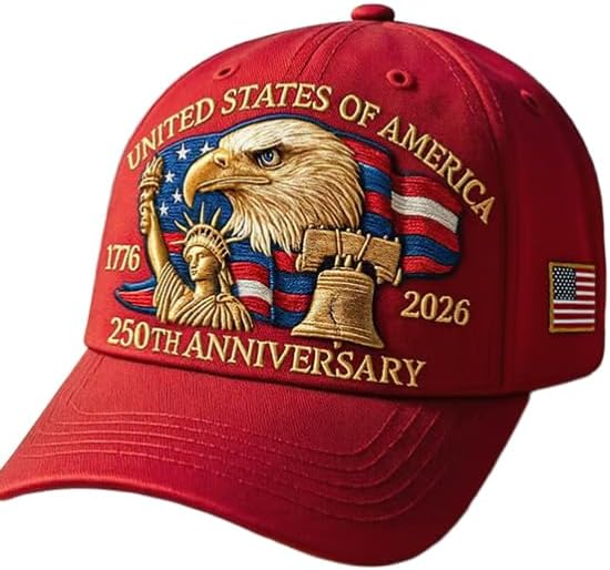 USA 250th Anniversary Hat, Adjustable 250th Anniversary Printed Patriotic Baseball Caps, Tribute Retro Washed Hat