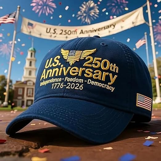 USA 250th Anniversary Hat, Adjustable 250th Anniversary Printed Patriotic Baseball Caps, Tribute Retro Washed Hat
