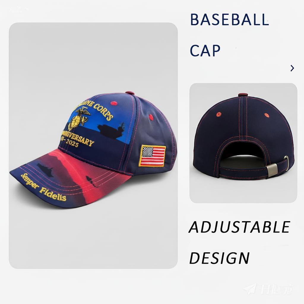 250th Anniversary Embroidered Baseball Cap - Adjustable Military Tribute Hat for Men, Commemorative Marine Corps Veteran Gift (Black)