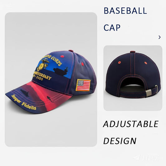 250th Anniversary Embroidered Baseball Cap - Adjustable Military Tribute Hat for Men, Commemorative Marine Corps Veteran Gift (Black)