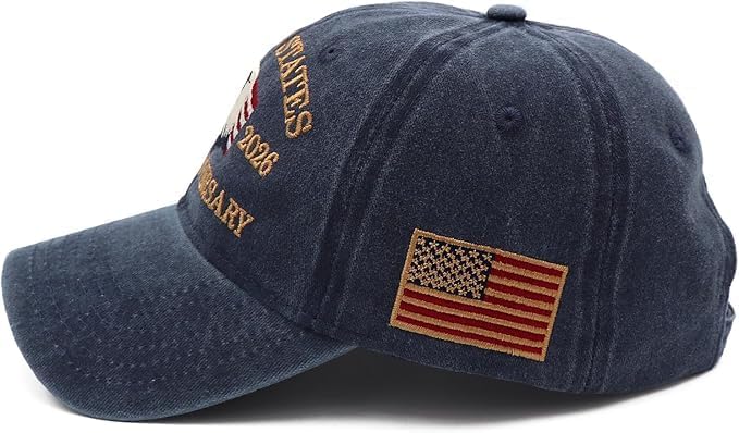 USA 250th Anniversary Hat, Adjustable 250th Anniversary Printed Patriotic Baseball Caps, Tribute Retro Washed Hat