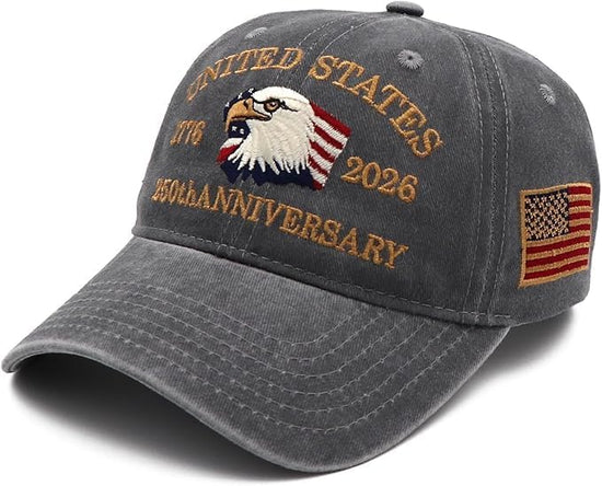 USA 250th Anniversary Hat, Adjustable 250th Anniversary Printed Patriotic Baseball Caps, Tribute Retro Washed Hat