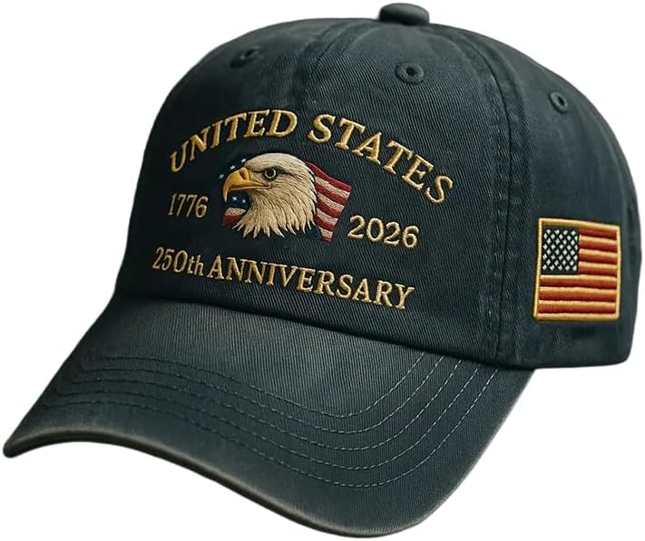 USA 250th Anniversary Hat, Adjustable 250th Anniversary Printed Patriotic Baseball Caps, Tribute Retro Washed Hat