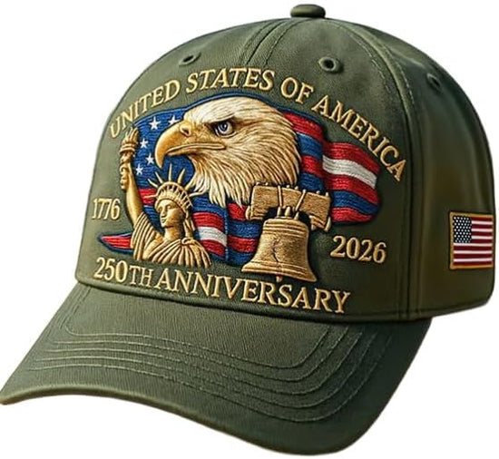 USA 250th Anniversary Hat, Adjustable 250th Anniversary Printed Patriotic Baseball Caps, Tribute Retro Washed Hat
