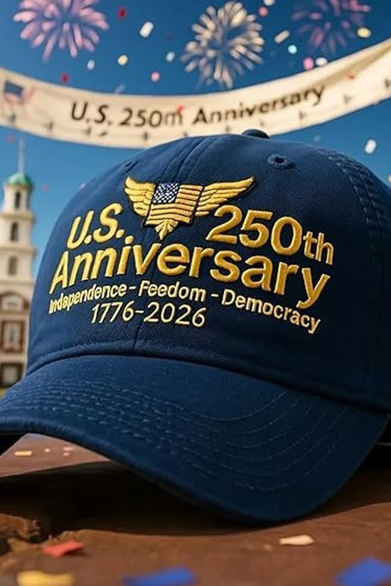 USA 250th Anniversary Hat, Adjustable 250th Anniversary Printed Patriotic Baseball Caps, Tribute Retro Washed Hat