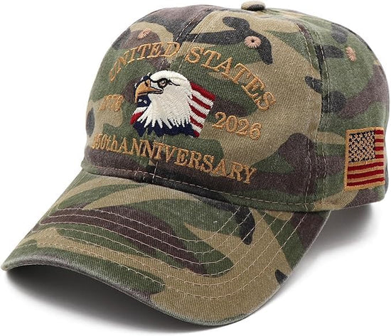 USA 250th Anniversary Hat, Adjustable 250th Anniversary Printed Patriotic Baseball Caps, Tribute Retro Washed Hat