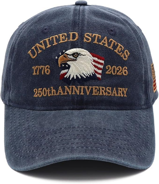 USA 250th Anniversary Hat, Adjustable 250th Anniversary Printed Patriotic Baseball Caps, Tribute Retro Washed Hat