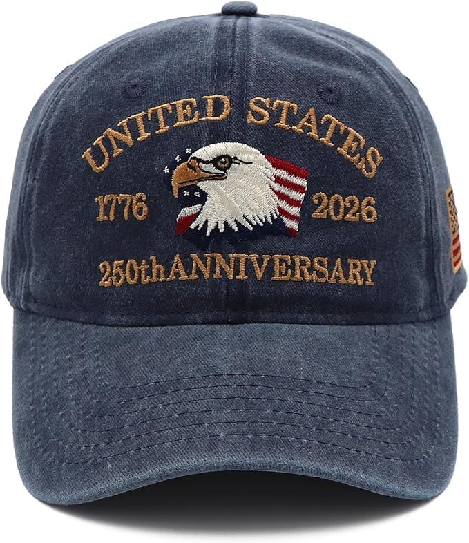 USA 250th Anniversary Hat, Adjustable 250th Anniversary Printed Patriotic Baseball Caps, Tribute Retro Washed Hat