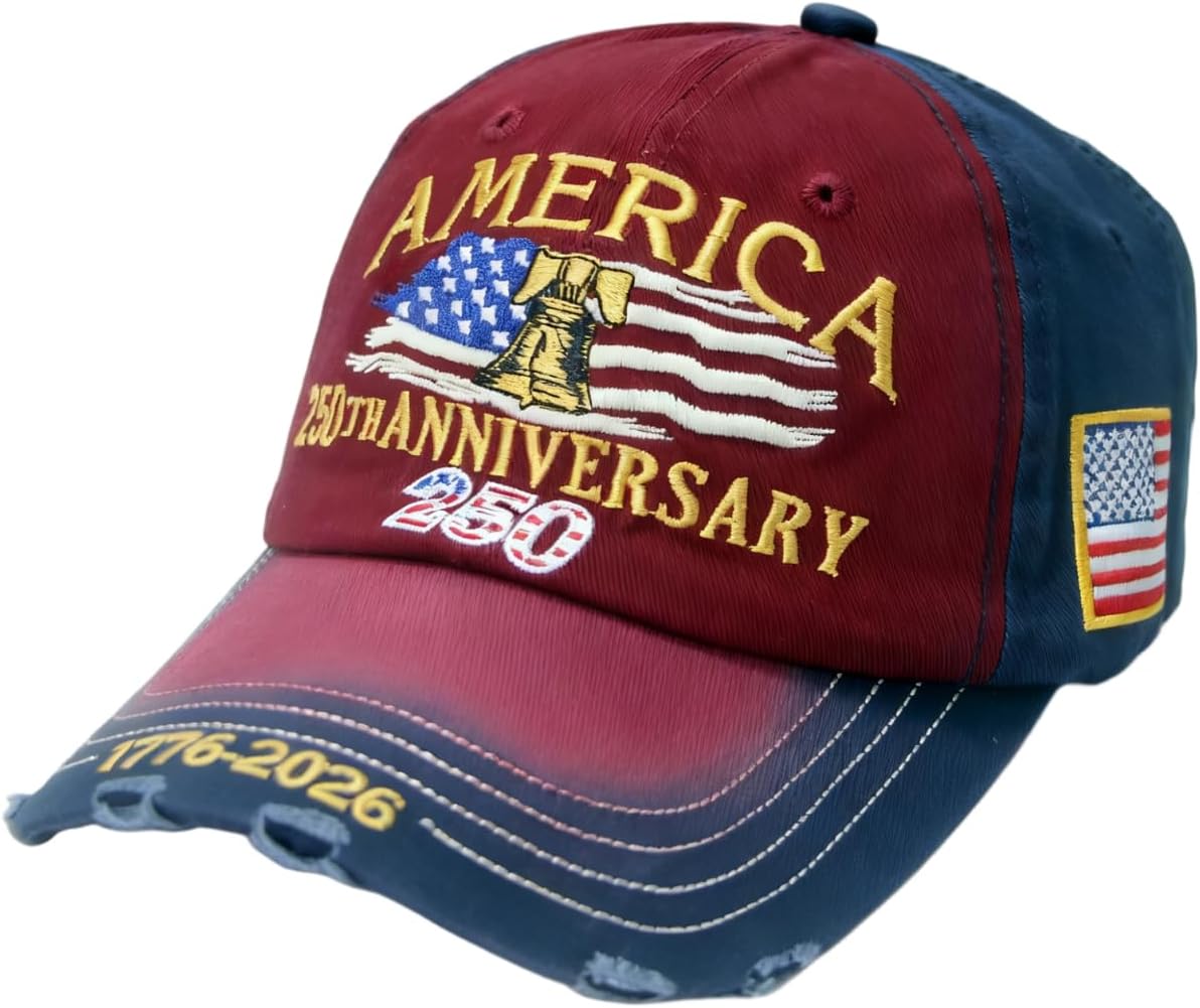 United States 250th Anniversary Red Hat,USA Patriotic Baseball Caps, Adjustable Retro Embroidered Cap for Men Women Gifts