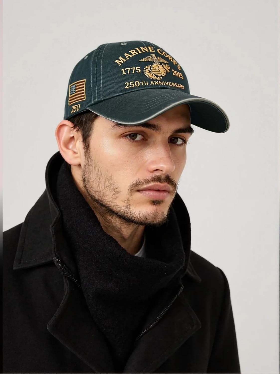 Marine Corps 250th Anniversary Hat, Retro Washed Baseball Cap for Men, Patriotic Tribute Cap for Veterans & Military Fans