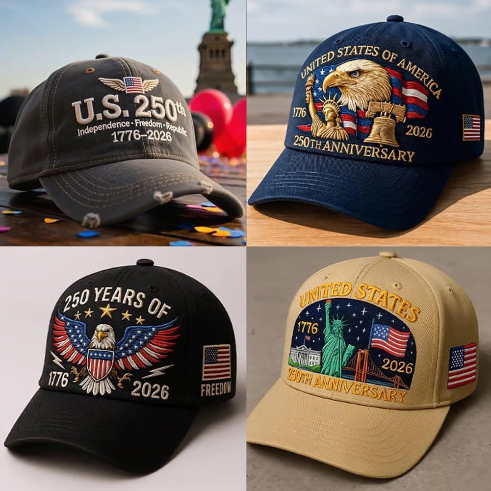 USA 250th Anniversary Hat, Adjustable 250th Anniversary Printed Patriotic Baseball Caps, Tribute Retro Washed Hat