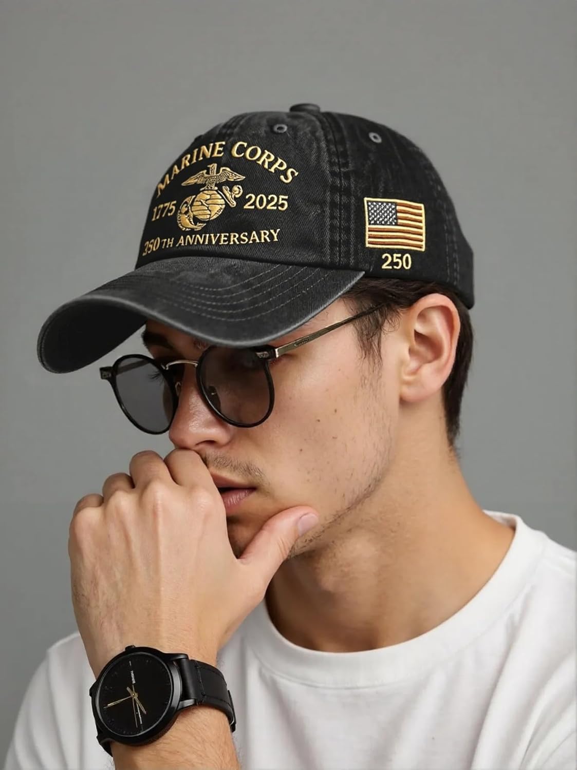 Marine Corps 250th Anniversary Hat, Retro Washed Baseball Cap for Men, Patriotic Tribute Cap for Veterans & Military Fans