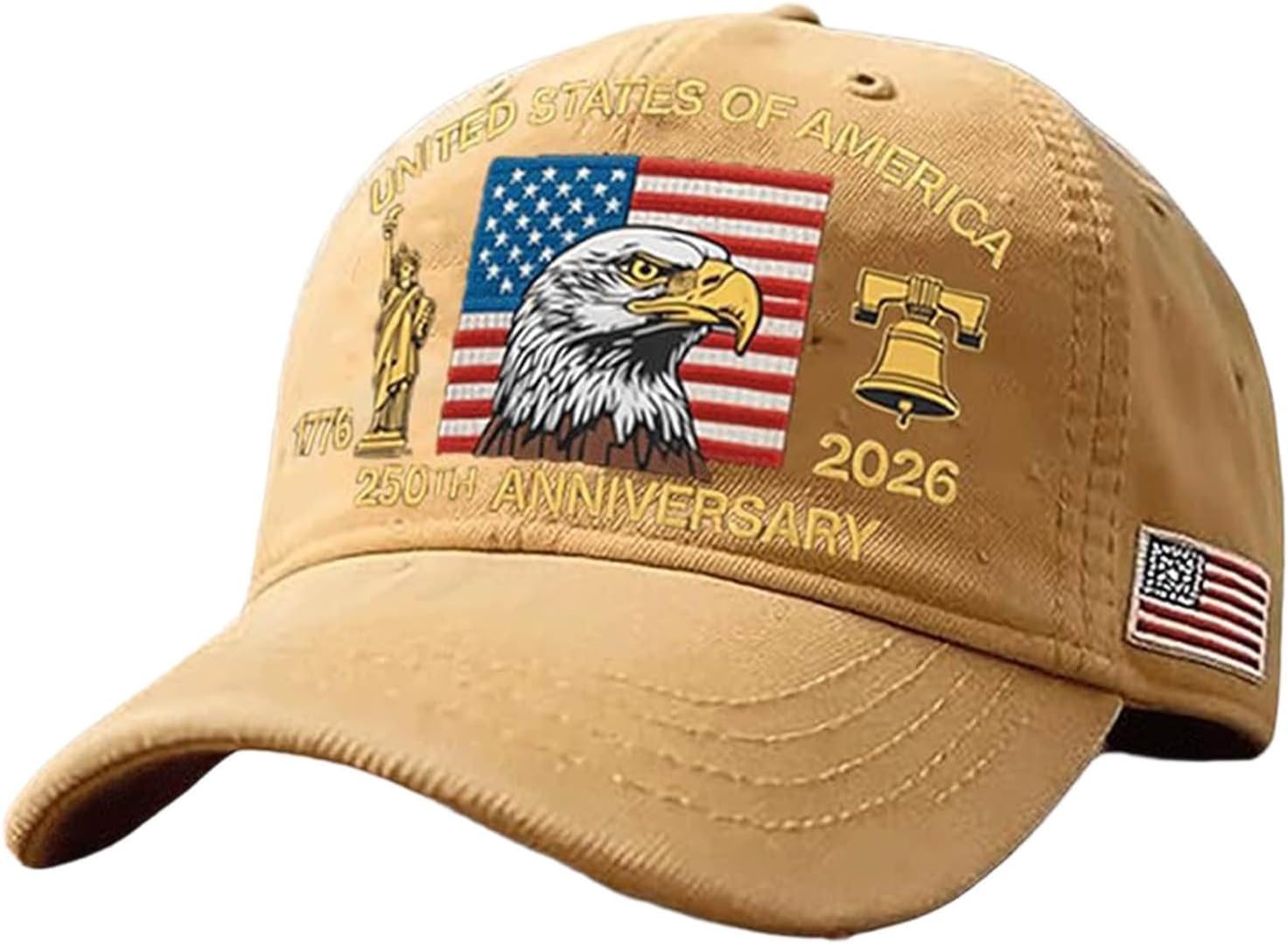 USA 250th Anniversary Hat, Adjustable 250th Anniversary Printed Patriotic Baseball Caps, Tribute Retro Washed Hat