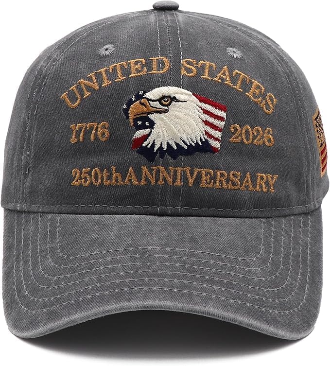 USA 250th Anniversary Hat, Adjustable 250th Anniversary Printed Patriotic Baseball Caps, Tribute Retro Washed Hat