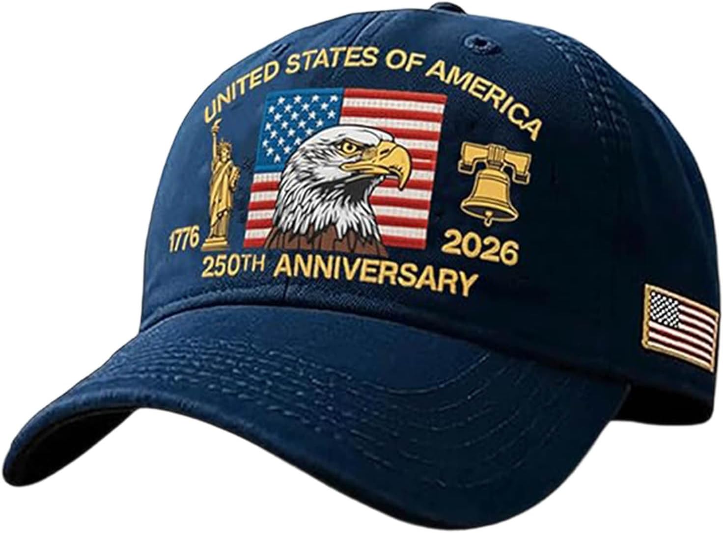 USA 250th Anniversary Hat, Adjustable 250th Anniversary Printed Patriotic Baseball Caps, Tribute Retro Washed Hat