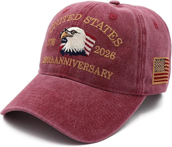 USA 250th Anniversary Hat, Adjustable 250th Anniversary Printed Patriotic Baseball Caps, Tribute Retro Washed Hat