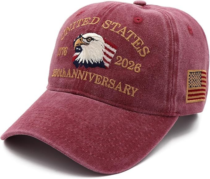 USA 250th Anniversary Hat, Adjustable 250th Anniversary Printed Patriotic Baseball Caps, Tribute Retro Washed Hat