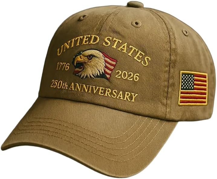 USA 250th Anniversary Hat, Adjustable 250th Anniversary Printed Patriotic Baseball Caps, Tribute Retro Washed Hat