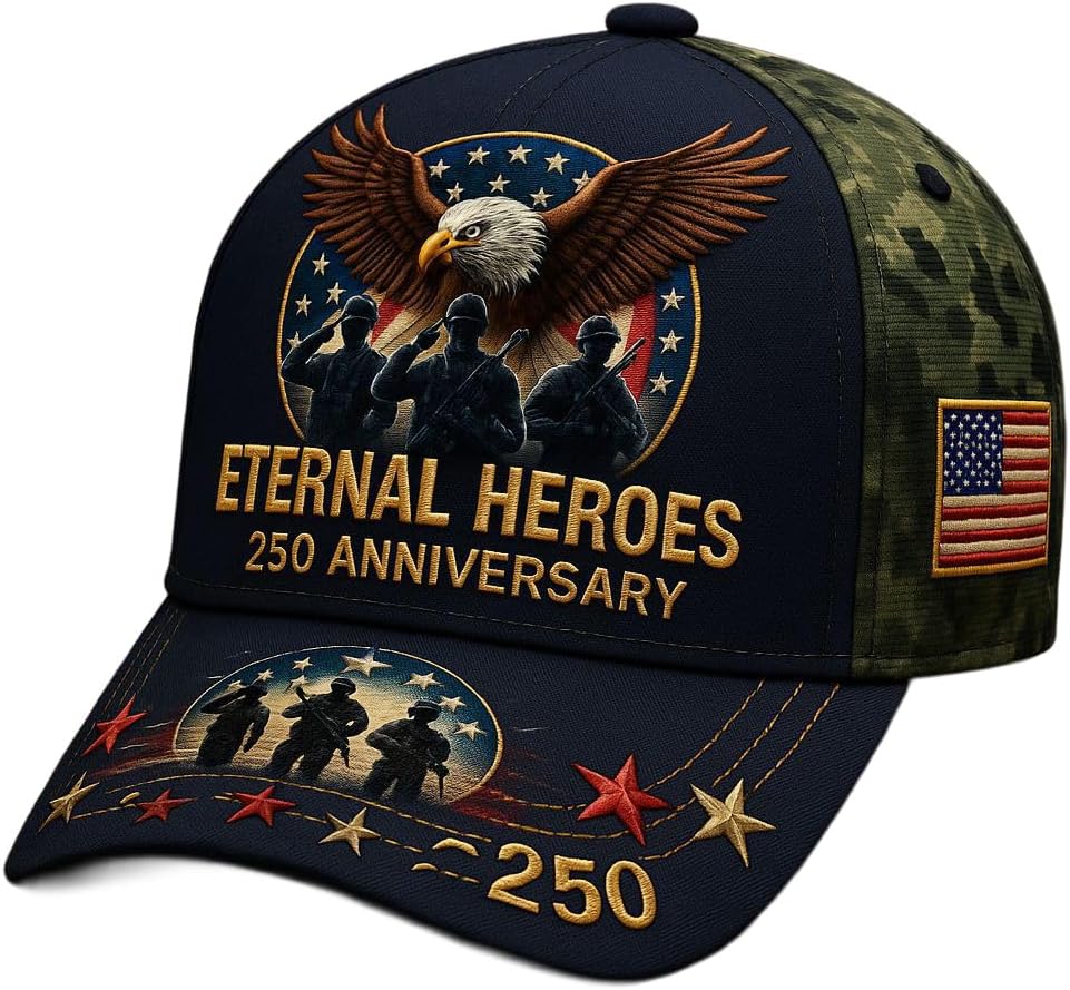 USA 250th Anniversary Hat, Adjustable 250th Anniversary Printed Patriotic Baseball Caps, Tribute Retro Washed Hat