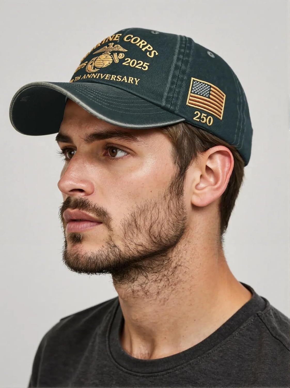 Marine Corps 250th Anniversary Hat, Retro Washed Baseball Cap for Men, Patriotic Tribute Cap for Veterans & Military Fans