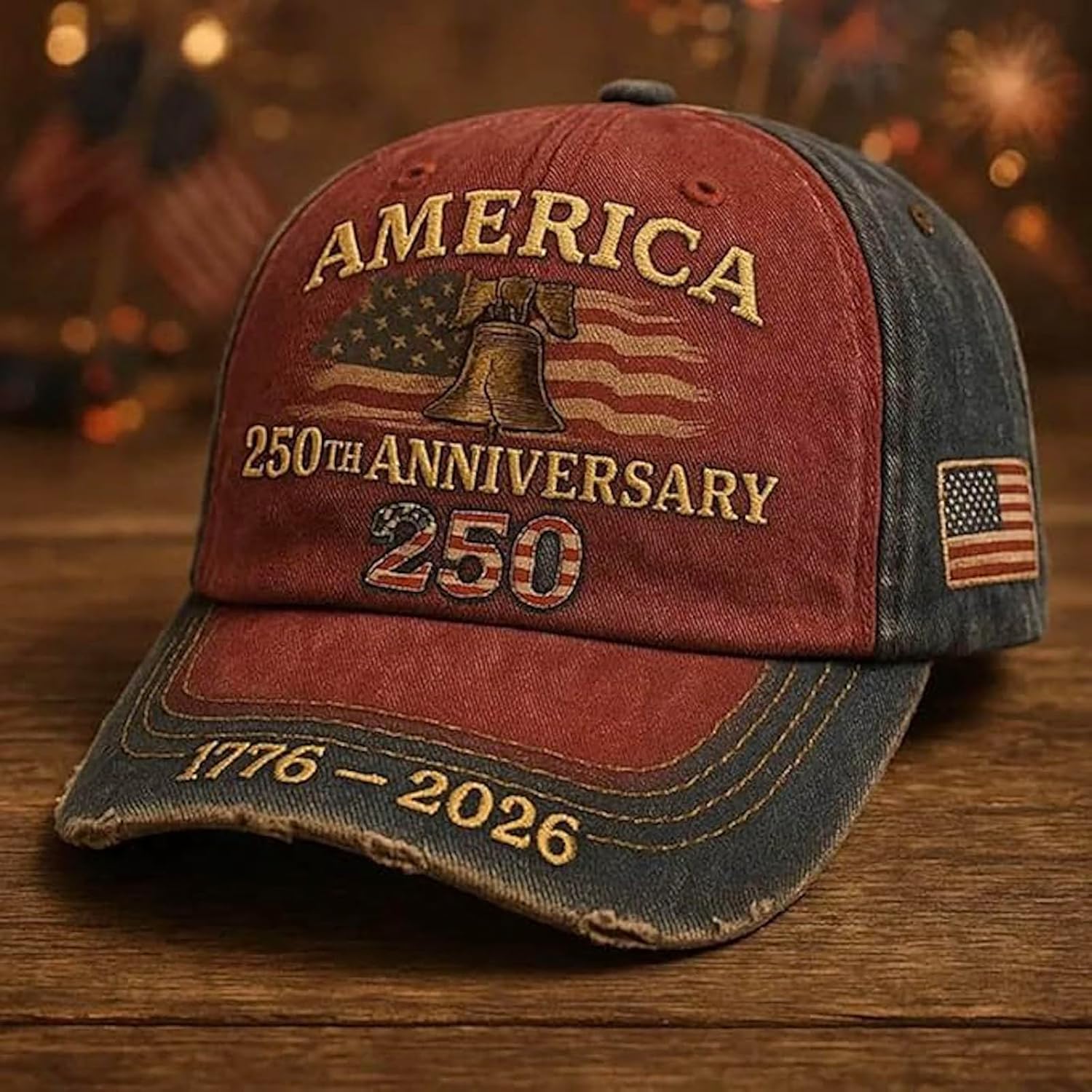 USA 250th Anniversary Hat, Adjustable 250th Anniversary Printed Patriotic Baseball Caps, Tribute Retro Washed Hat