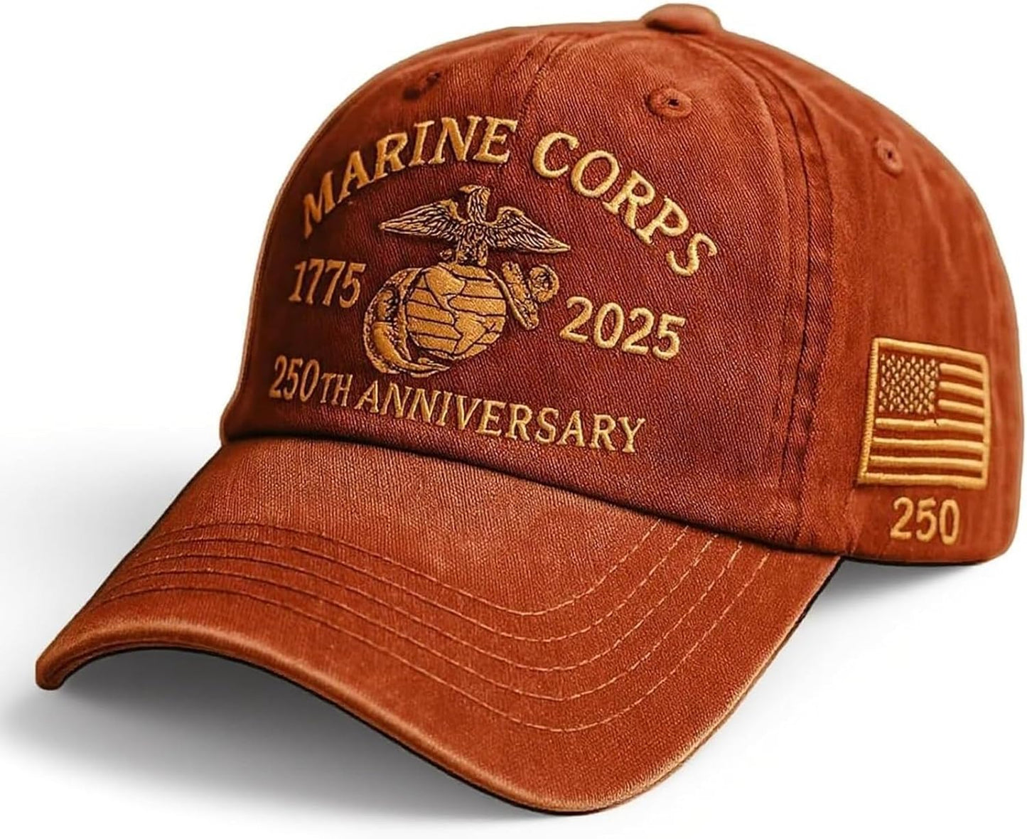 Marine Corps 250th Anniversary Hat, Retro Washed Baseball Cap for Men, Patriotic Tribute Cap for Veterans & Military Fans