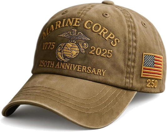 Marine Corps 250th Anniversary Hat, Retro Washed Baseball Cap for Men, Patriotic Tribute Cap for Veterans & Military Fans