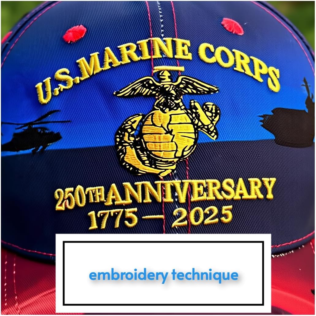 250th Anniversary Embroidered Baseball Cap - Adjustable Military Tribute Hat for Men, Commemorative Marine Corps Veteran Gift (Black)