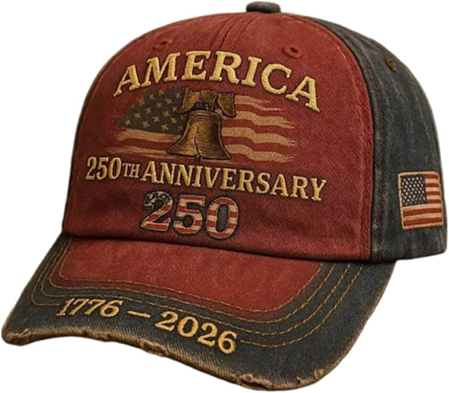 USA 250th Anniversary Hat, Adjustable 250th Anniversary Printed Patriotic Baseball Caps, Tribute Retro Washed Hat