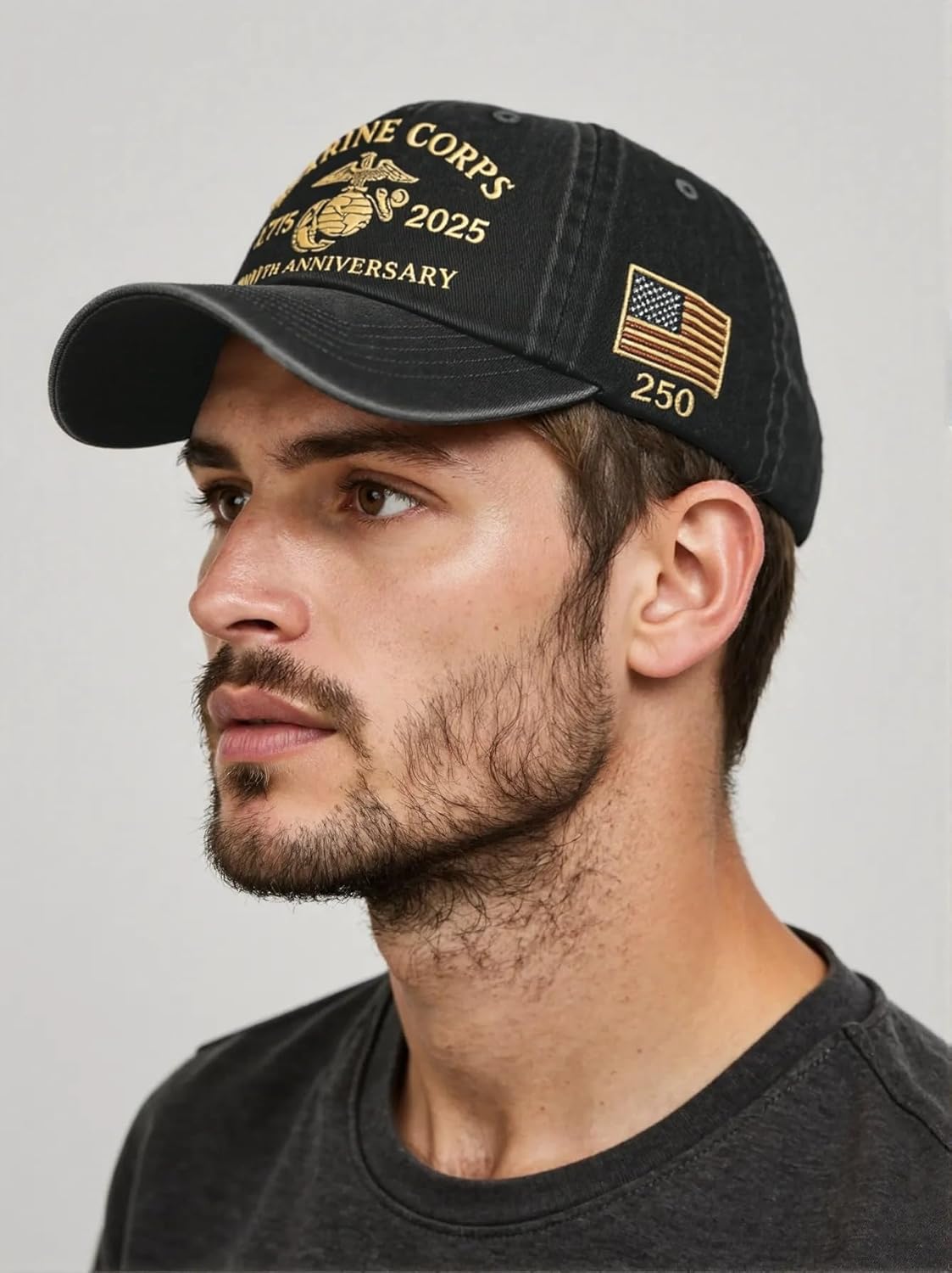Marine Corps 250th Anniversary Hat, Retro Washed Baseball Cap for Men, Patriotic Tribute Cap for Veterans & Military Fans