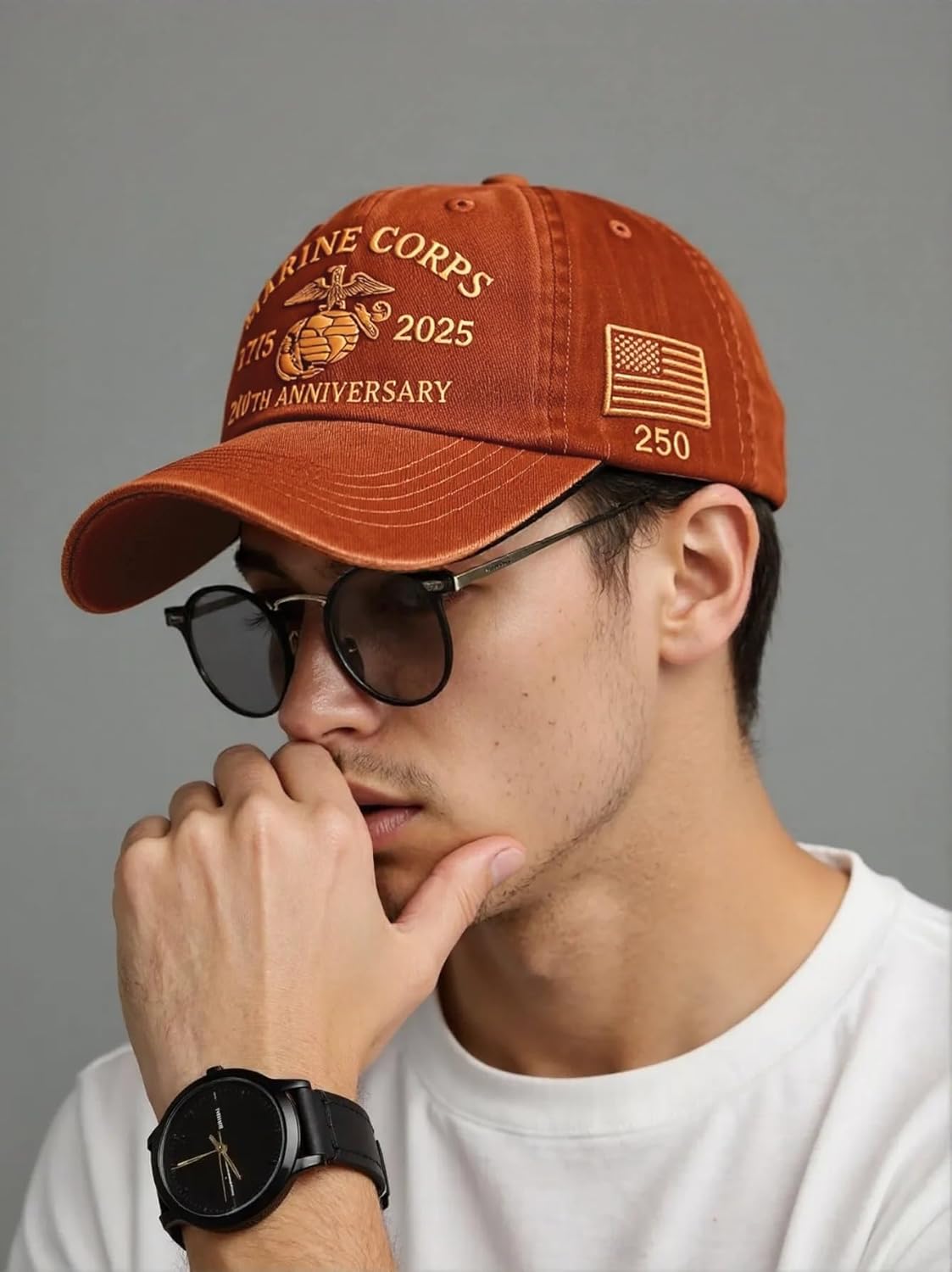 Marine Corps 250th Anniversary Hat, Retro Washed Baseball Cap for Men, Patriotic Tribute Cap for Veterans & Military Fans