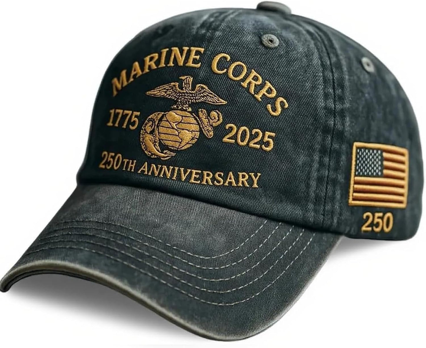 Marine Corps 250th Anniversary Hat, Retro Washed Baseball Cap for Men, Patriotic Tribute Cap for Veterans & Military Fans