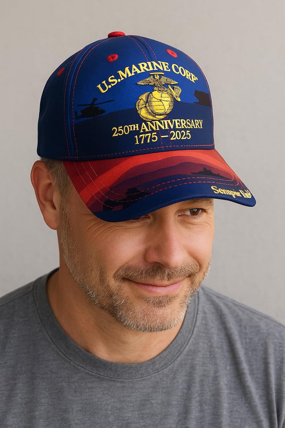 250th Anniversary Embroidered Baseball Cap - Adjustable Military Tribute Hat for Men, Commemorative Marine Corps Veteran Gift (Black)