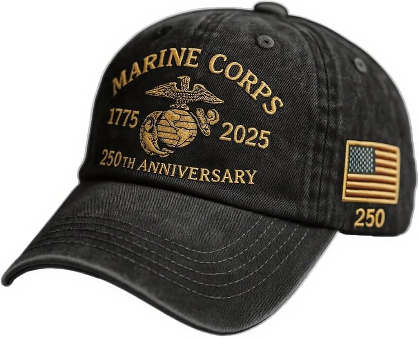 Marine Corps 250th Anniversary Hat, Retro Washed Baseball Cap for Men, Patriotic Tribute Cap for Veterans & Military Fans