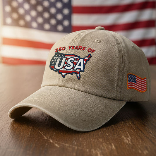 250 Years of USA Washed Cap | Patriotic 250th Anniversary America Map