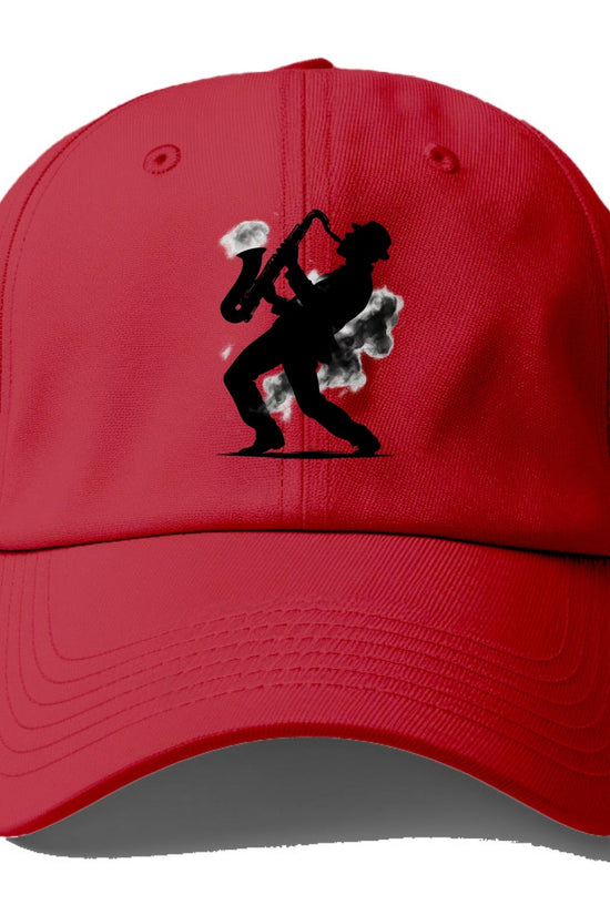 Saxophonist playing jazz in smoky room - Baseball Cap