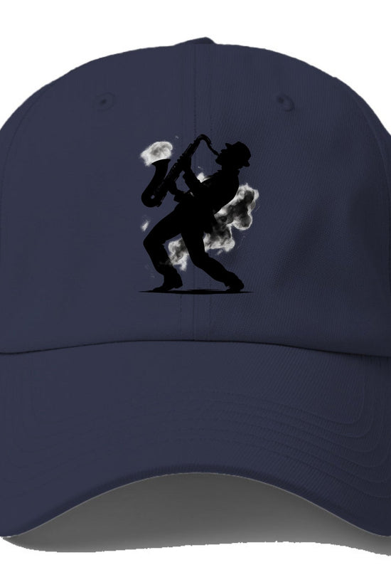 Saxophonist playing jazz in smoky room - Baseball Cap