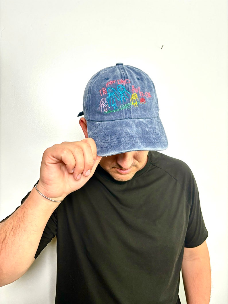 Kids Drawing Baseball Cap Gift for Mothers or Fathers Day Grandma Grandpa Gift Your Kids Artwork on Cotton Dad Hat Custom Embroidered Hat