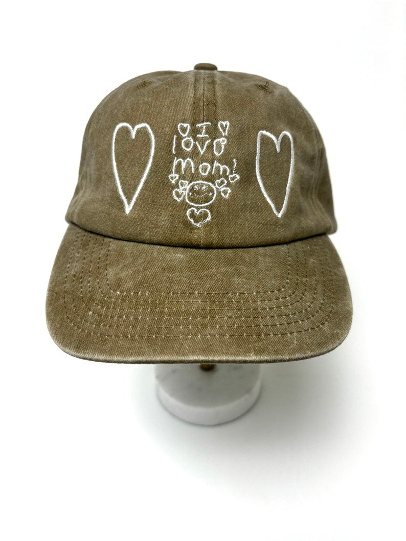 Kids Drawing Baseball Cap Gift for Mothers or Fathers Day Grandma Grandpa Gift Your Kids Artwork on Cotton Dad Hat Custom Embroidered Hat